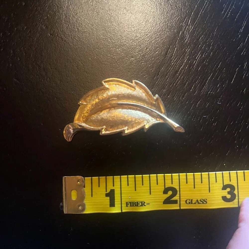 Vintage Brushed Gold Tone Leaf Brooch and Clip on Earring Set